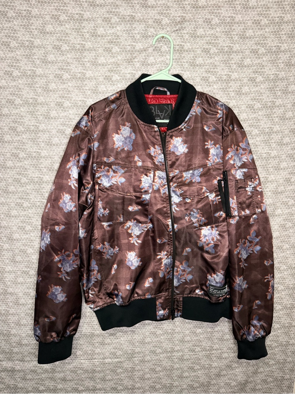 Rocawear Blak MenLarge  560 brown bomber jacket  white and purple floral print